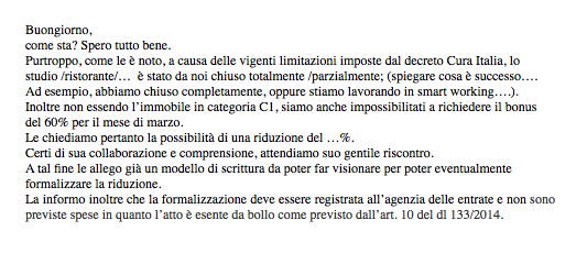 Suggerimento per cittadini in difficoltà - Richiesta riduzione affitto