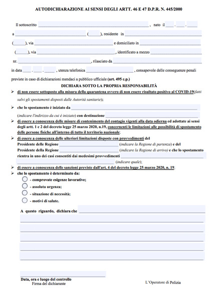 “Fase 2” - Nuovo modulo di autodichiarazione e FAQ